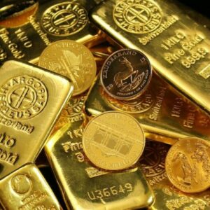 Goldbarren und Münzen