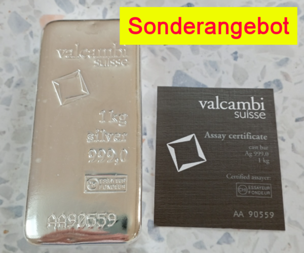 1kg Silberbarren Valcambi Suisse mit Certificate_Angebot