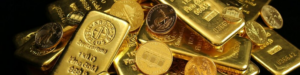 Goldbarren und Goldmünzen