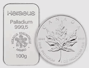 Palladium kaufen: Palladiumbarren und -münzen